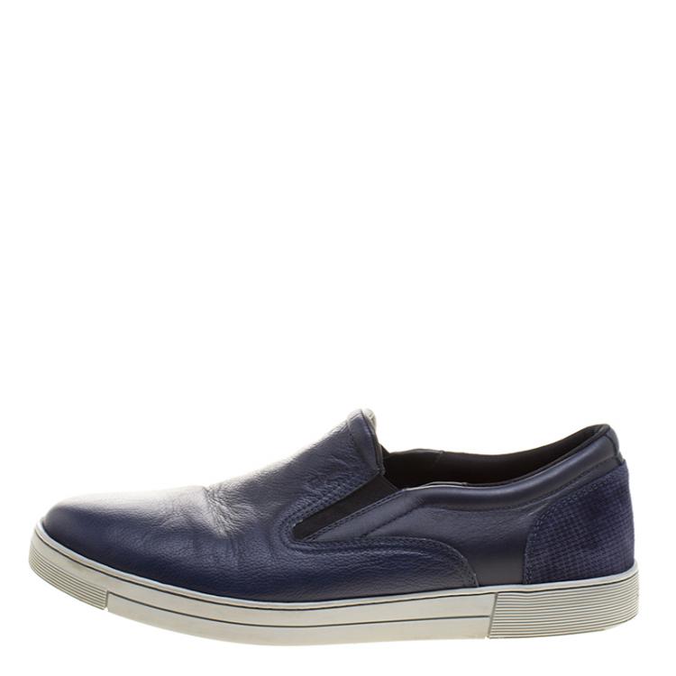 مملوكة مسبقًا Salvatore Ferragamo Blue Leather Slip On Sneakers Size 42.5