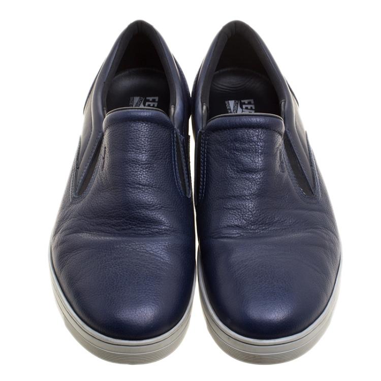 مملوكة مسبقًا Salvatore Ferragamo Blue Leather Slip On Sneakers Size 42.5