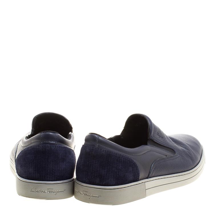 مملوكة مسبقًا Salvatore Ferragamo Blue Leather Slip On Sneakers Size 42.5