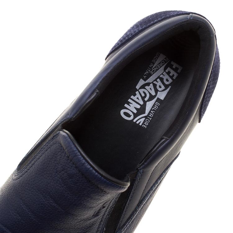 مملوكة مسبقًا Salvatore Ferragamo Blue Leather Slip On Sneakers Size 42.5
