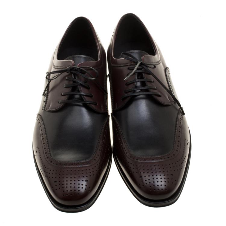 Pre Owned Salvatore Ferragamo Two Tone Leather Murano Brogue Lace Up Derby Size 42.5