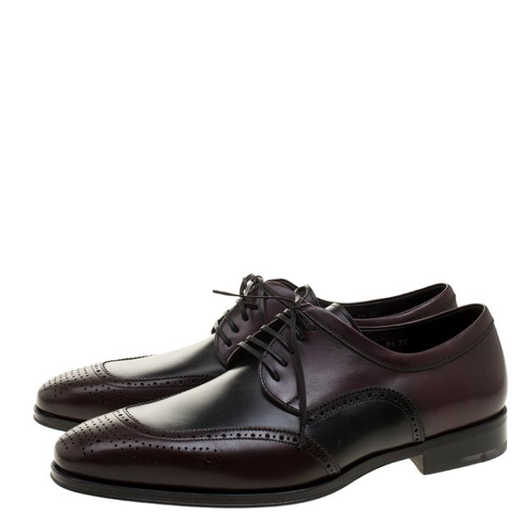 Pre Owned Salvatore Ferragamo Two Tone Leather Murano Brogue Lace Up Derby Size 42.5