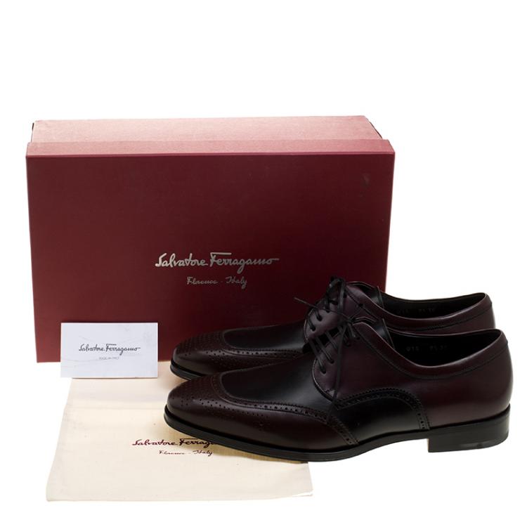 Pre Owned Salvatore Ferragamo Two Tone Leather Murano Brogue Lace Up Derby Size 42.5