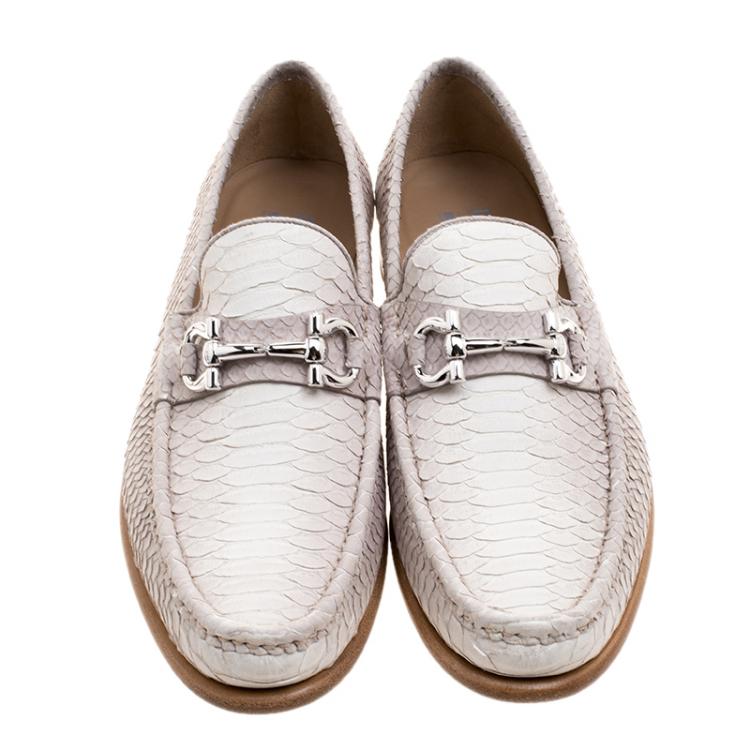 Pre Owned Salvatore Ferragamo Light Biege Python Mason Loafers Size 42.5