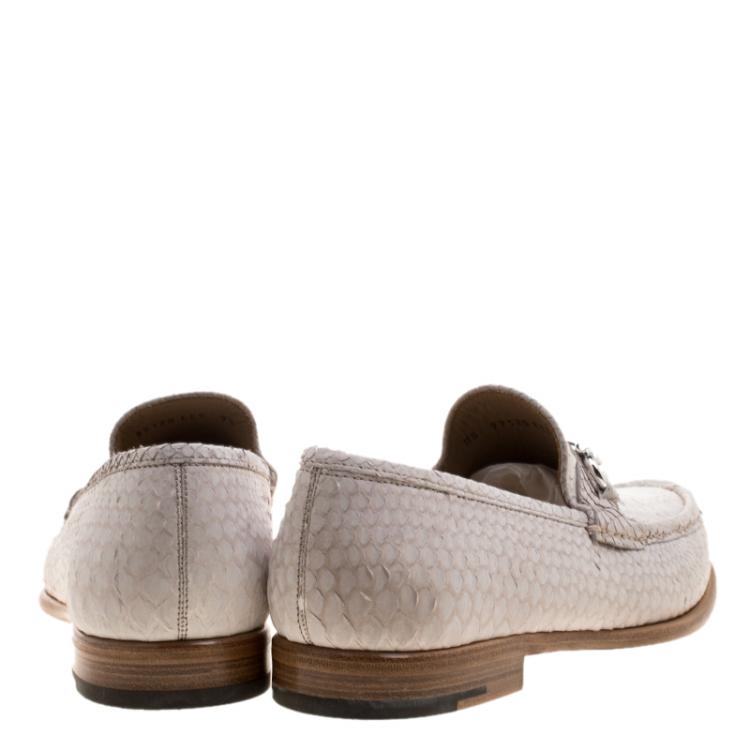 Pre Owned Salvatore Ferragamo Light Biege Python Mason Loafers Size 42.5
