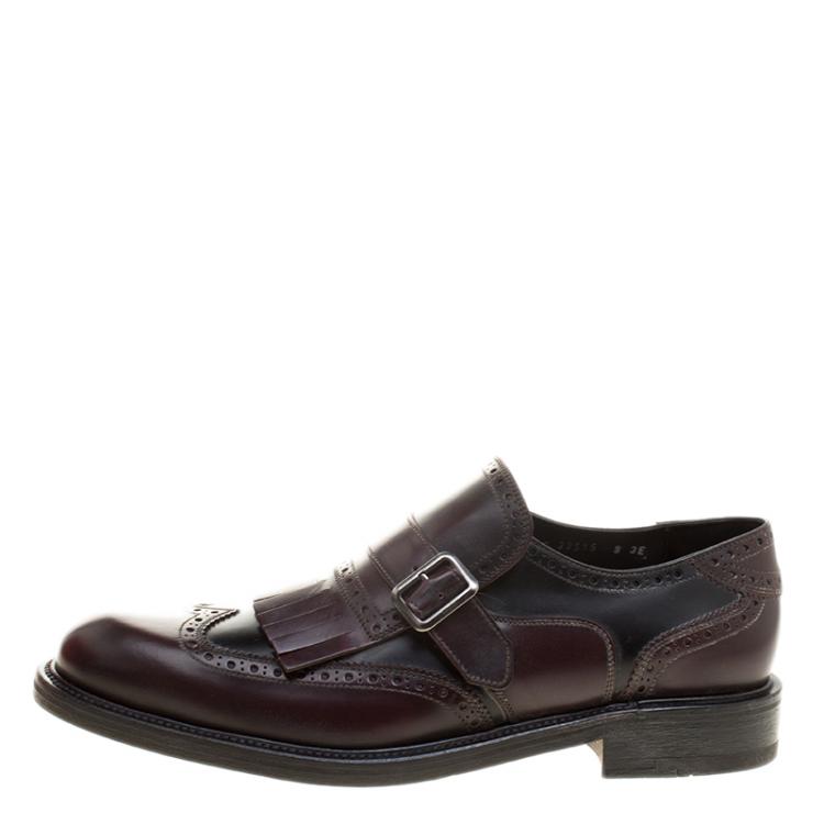 Pre Owned Salvatore Ferragamo Two Tone Brogue Leather Genesis Fringe Detail Wingtip Loafers Size 43