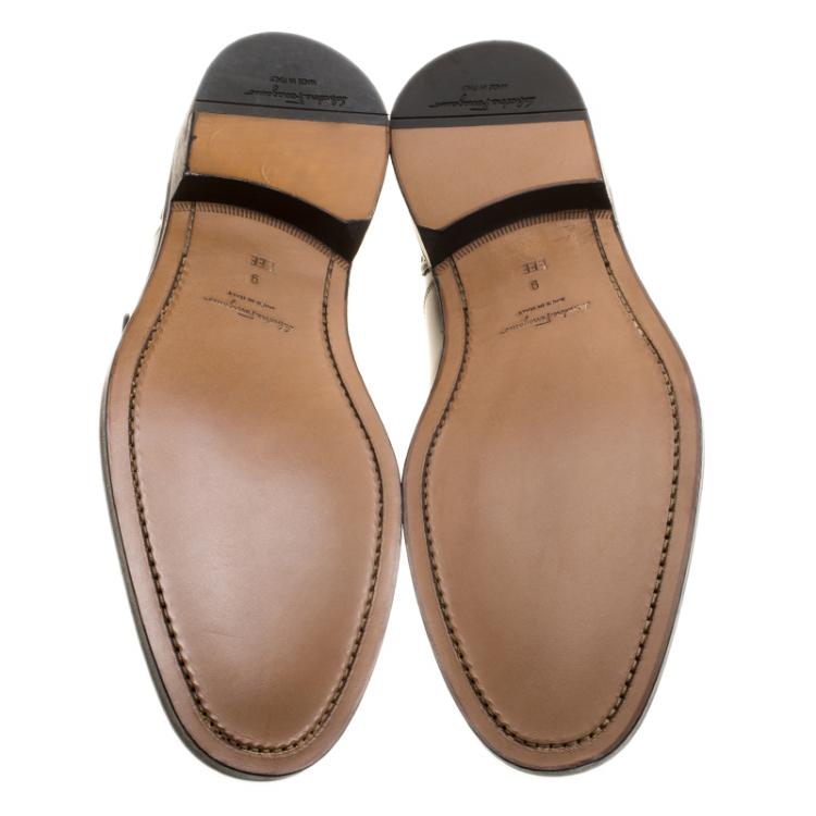 Pre Owned Salvatore Ferragamo Two Tone Brogue Leather Genesis Fringe Detail Wingtip Loafers Size 43