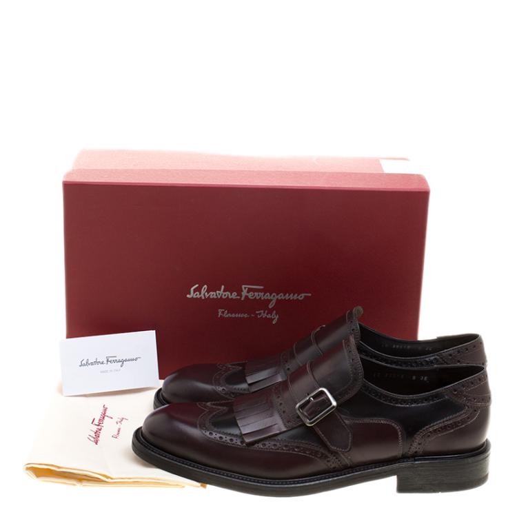 Pre Owned Salvatore Ferragamo Two Tone Brogue Leather Genesis Fringe Detail Wingtip Loafers Size 43
