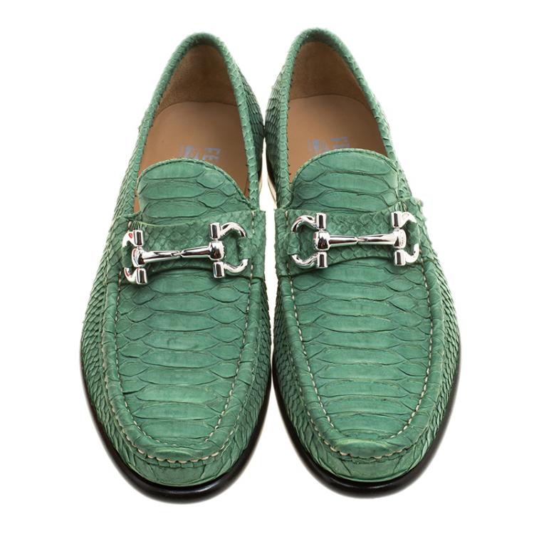 Pre Owned Salvatore Ferragamo Green Python Leather Mason Loafers Size 41