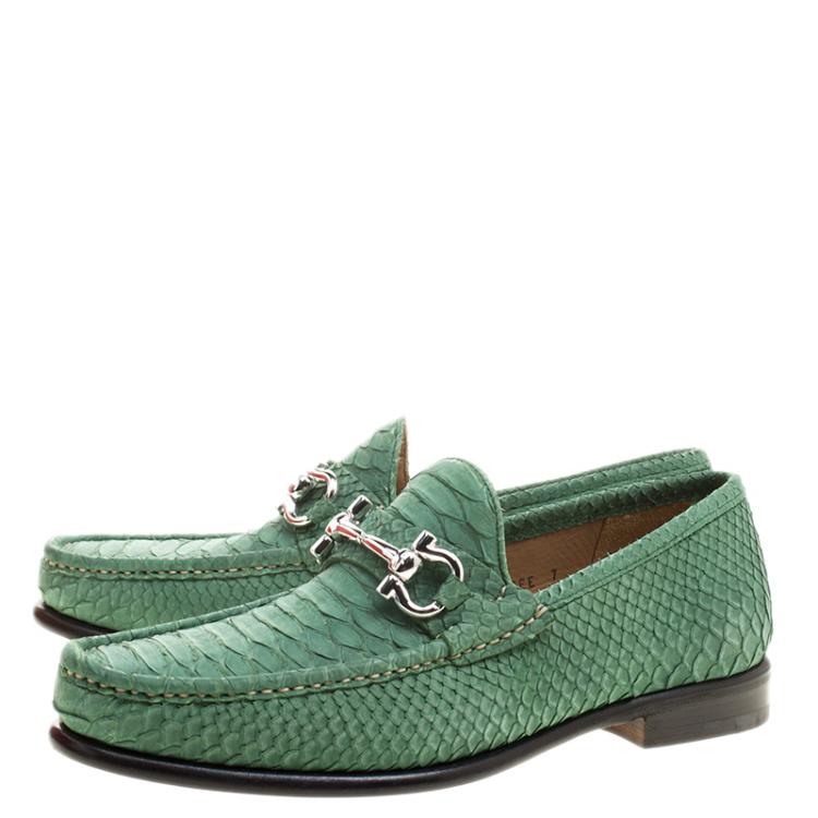 Pre Owned Salvatore Ferragamo Green Python Leather Mason Loafers Size 41
