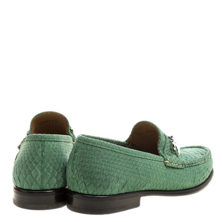 Pre Owned Salvatore Ferragamo Green Python Leather Mason Loafers Size 41