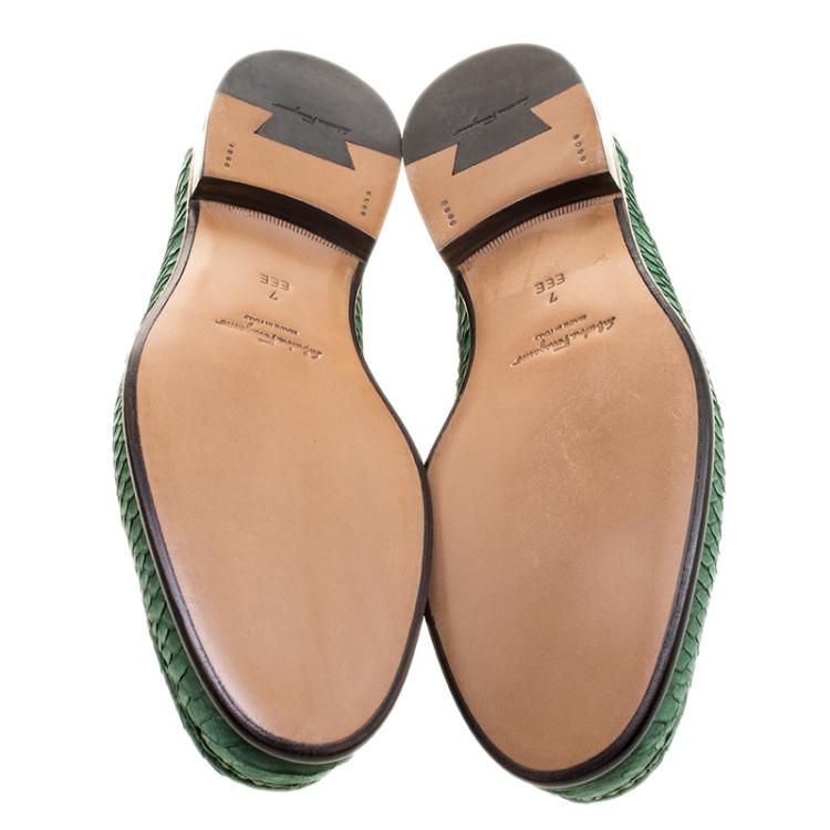Pre Owned Salvatore Ferragamo Green Python Leather Mason Loafers Size 41