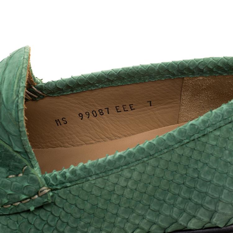 Pre Owned Salvatore Ferragamo Green Python Leather Mason Loafers Size 41