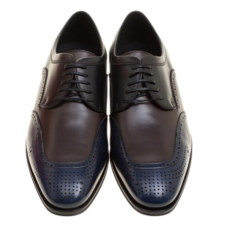 مملوكة مسبقًا Salvatore Ferragamo Tricolor Brogue Leather Murano Derby Size 43.5