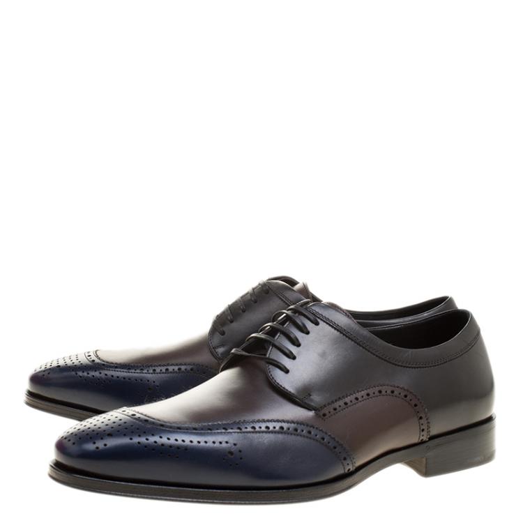 مملوكة مسبقًا Salvatore Ferragamo Tricolor Brogue Leather Murano Derby Size 43.5