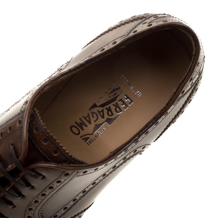 Pre Owned Salvatore Ferragamo Brown Brogue Leather Gabriele Derby Size 42.5