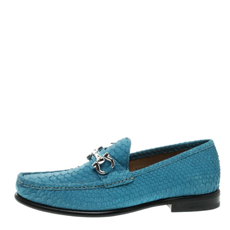 Pre Owned Salvatore Ferragamo Blue Python Leather Mason Loafers Size 41.5