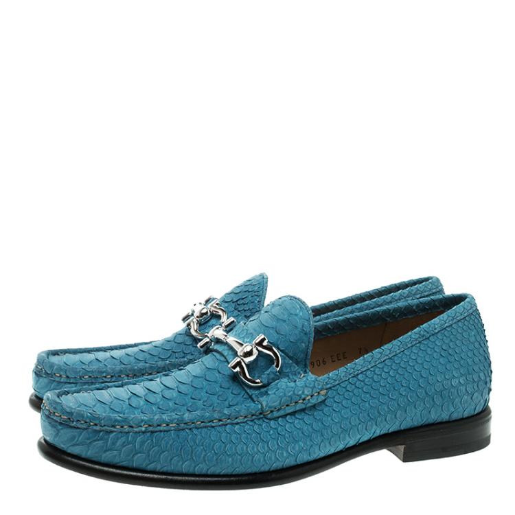 Pre Owned Salvatore Ferragamo Blue Python Leather Mason Loafers Size 41.5