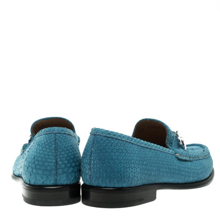 Pre Owned Salvatore Ferragamo Blue Python Leather Mason Loafers Size 41.5