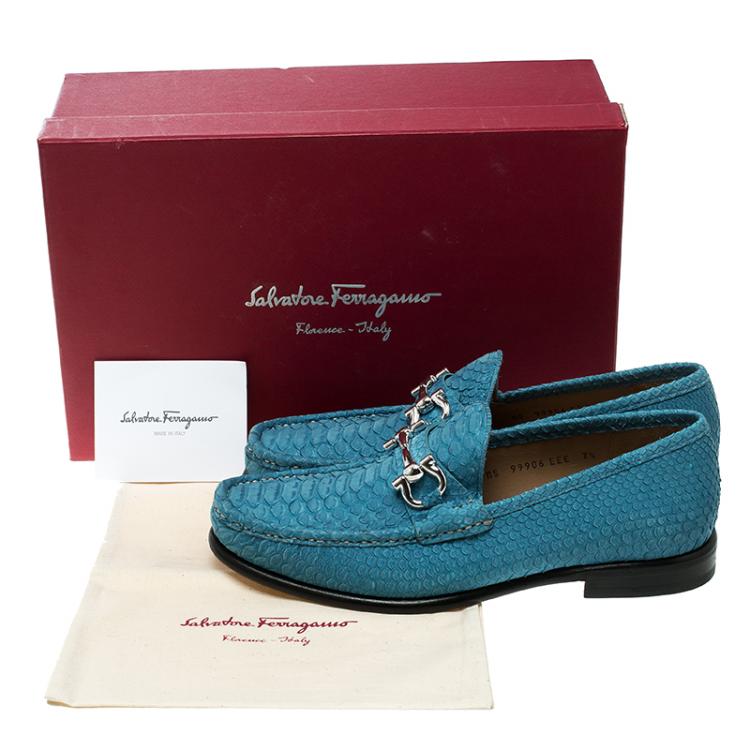 Pre Owned Salvatore Ferragamo Blue Python Leather Mason Loafers Size 41.5
