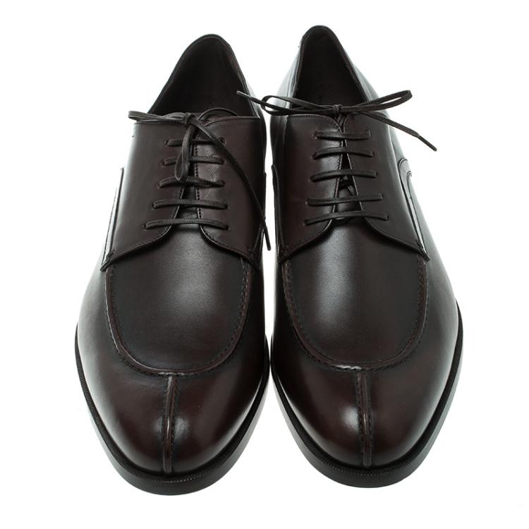 مملوكة مسبقًا Salvatore Ferragamo Brown Leather Gustav Lace Up Derby Size 44.5