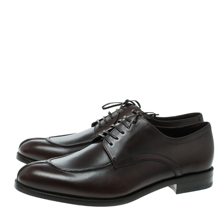 مملوكة مسبقًا Salvatore Ferragamo Brown Leather Gustav Lace Up Derby Size 44.5