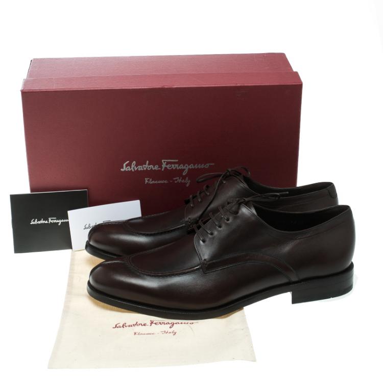 مملوكة مسبقًا Salvatore Ferragamo Brown Leather Gustav Lace Up Derby Size 44.5
