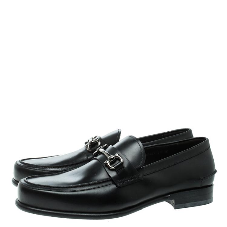 Pre Owned Salvatore Ferragamo Black Leather Gardel Loafers Size 45