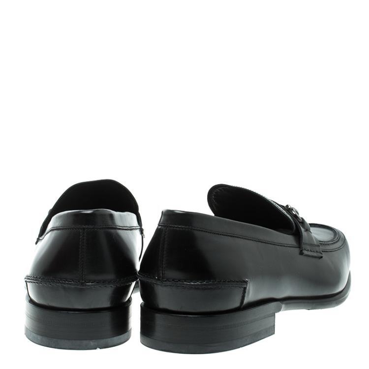 Pre Owned Salvatore Ferragamo Black Leather Gardel Loafers Size 45