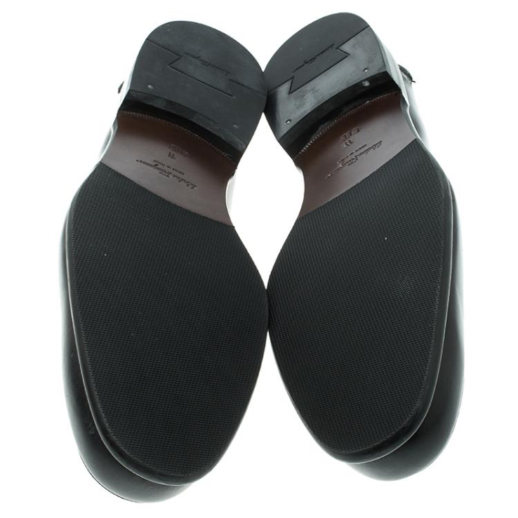 Pre Owned Salvatore Ferragamo Black Leather Gardel Loafers Size 45