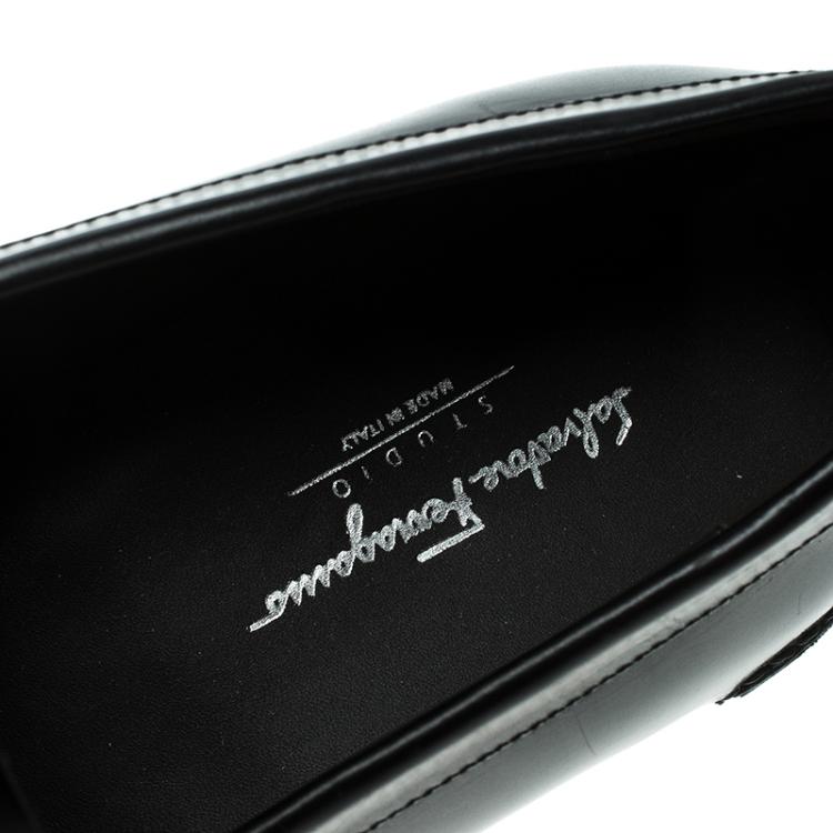 Pre Owned Salvatore Ferragamo Black Leather Gardel Loafers Size 45
