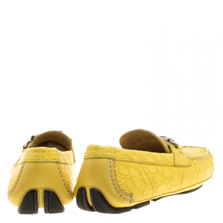 مملوكة مسبقًا Salvatore Ferragamo Yellow Crocodile Leather Parigi Bit Loafers Size 42.5