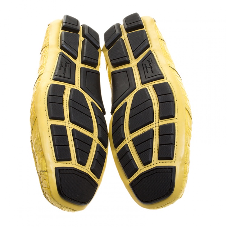مملوكة مسبقًا Salvatore Ferragamo Yellow Crocodile Leather Parigi Bit Loafers Size 42.5