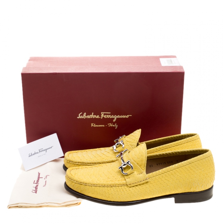 Pre Owned Salvatore Ferragamo Yellow Python Mason Loafers Size 43