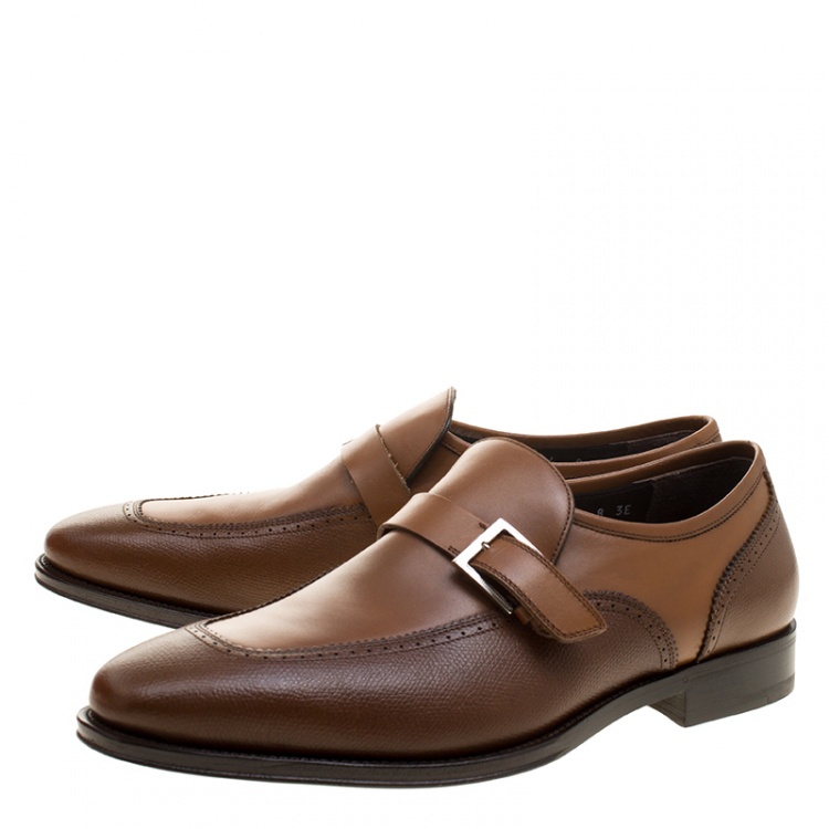 Pre Owned Salvatore Ferragamo Brown Leather Liverpool Monk Strap Loafers Size 42