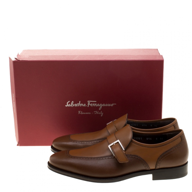 Pre Owned Salvatore Ferragamo Brown Leather Liverpool Monk Strap Loafers Size 42