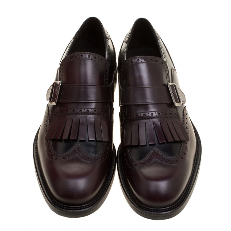 Pre Owned Salvatore Ferragamo Two Tone Brogue Leather Genesis Fringe Detail Wingtip Loafers Size 42.5