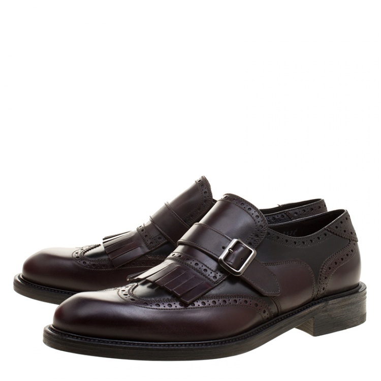 Pre Owned Salvatore Ferragamo Two Tone Brogue Leather Genesis Fringe Detail Wingtip Loafers Size 42.5