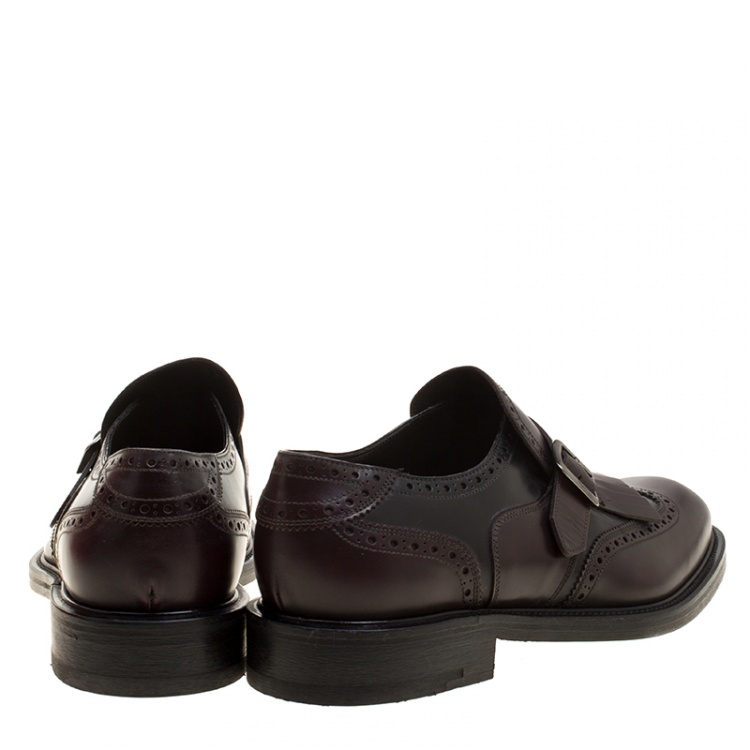 Pre Owned Salvatore Ferragamo Two Tone Brogue Leather Genesis Fringe Detail Wingtip Loafers Size 42.5