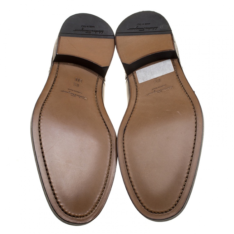 Pre Owned Salvatore Ferragamo Two Tone Brogue Leather Genesis Fringe Detail Wingtip Loafers Size 42.5