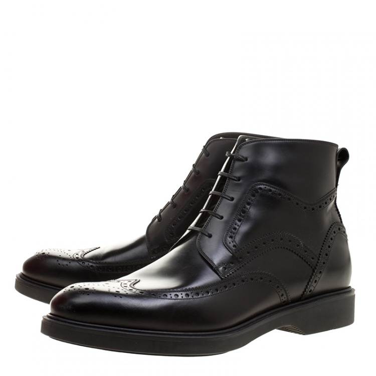 Pre Owned Salvatore Ferragamo Black Brogue Leather Gaiano Wing Tip Ankle Boots Size 43.5
