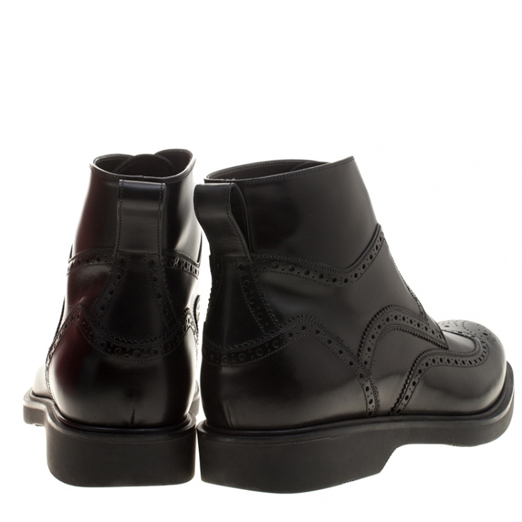 Pre Owned Salvatore Ferragamo Black Brogue Leather Gaiano Wing Tip Ankle Boots Size 43.5