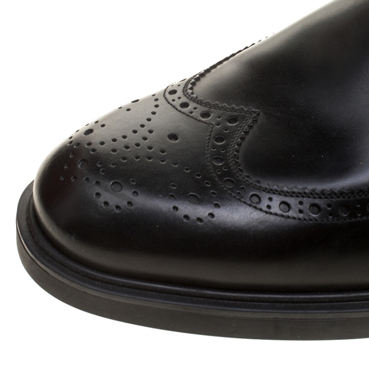 Pre Owned Salvatore Ferragamo Black Brogue Leather Gaiano Wing Tip Ankle Boots Size 43.5