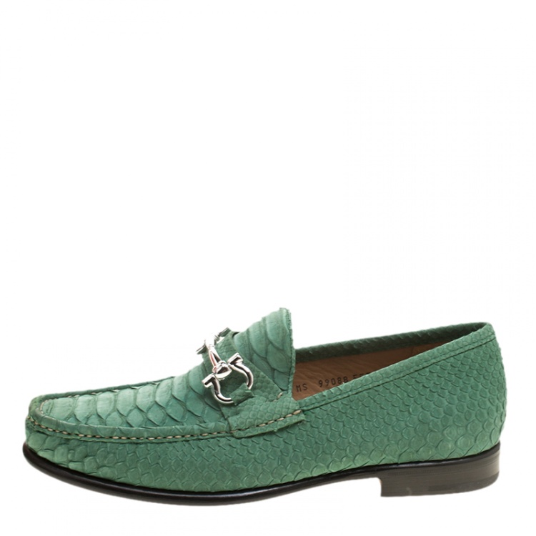 Pre Owned Salvatore Ferragamo Green Python Leather Mason Loafers Size 42