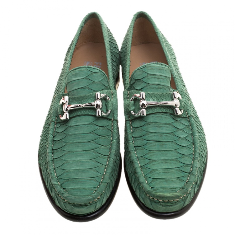 Pre Owned Salvatore Ferragamo Green Python Leather Mason Loafers Size 42