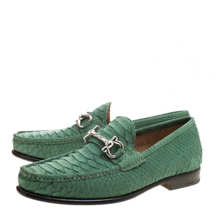 Pre Owned Salvatore Ferragamo Green Python Leather Mason Loafers Size 42