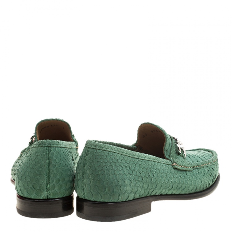 Pre Owned Salvatore Ferragamo Green Python Leather Mason Loafers Size 42