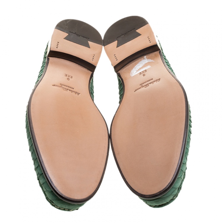 Pre Owned Salvatore Ferragamo Green Python Leather Mason Loafers Size 42