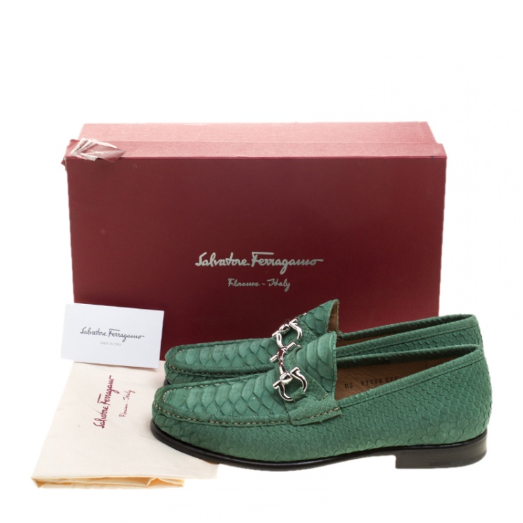 Pre Owned Salvatore Ferragamo Green Python Leather Mason Loafers Size 42