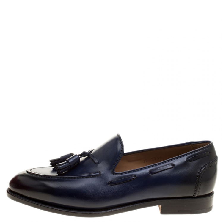 Pre Owned Salvatore Ferragamo Blue Leather Loreno Tassel Loafers Size 42